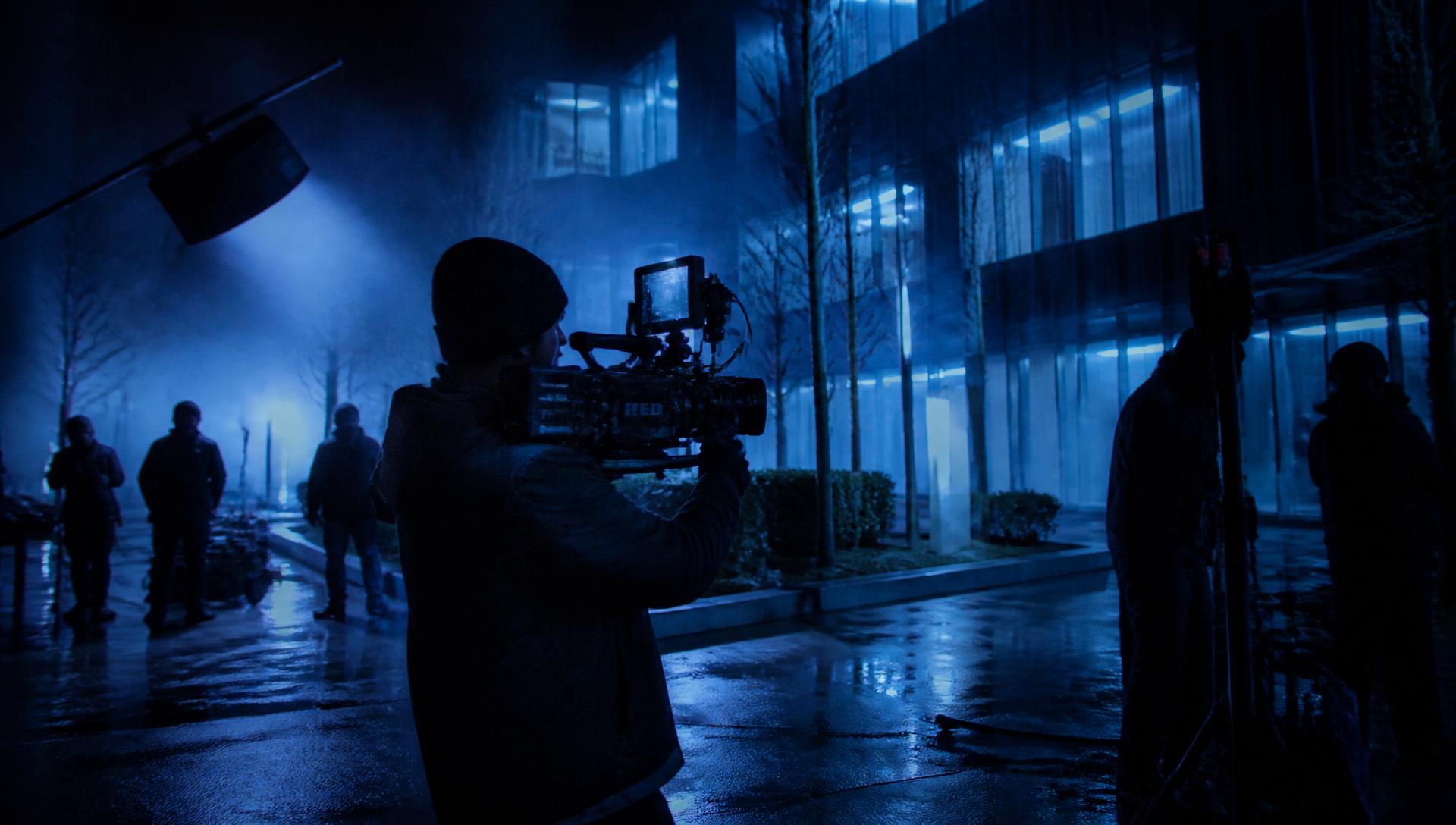 Cinema camera crew on a professional commercial film set